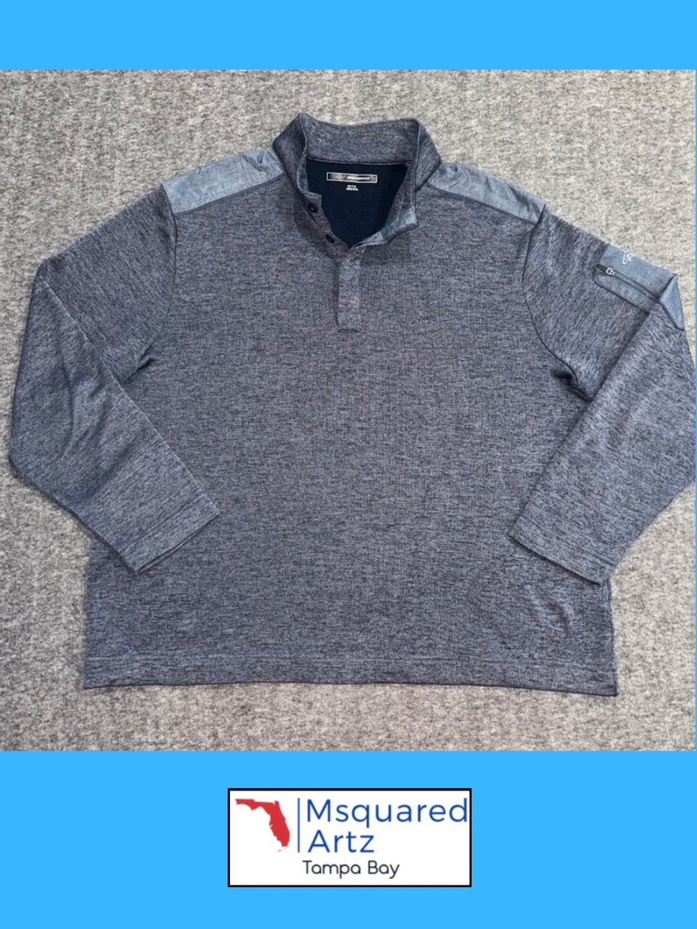Greg Norman Men’s XXL Blue Heather Quarter Zip Golf Pullover Sleeve Pocket
